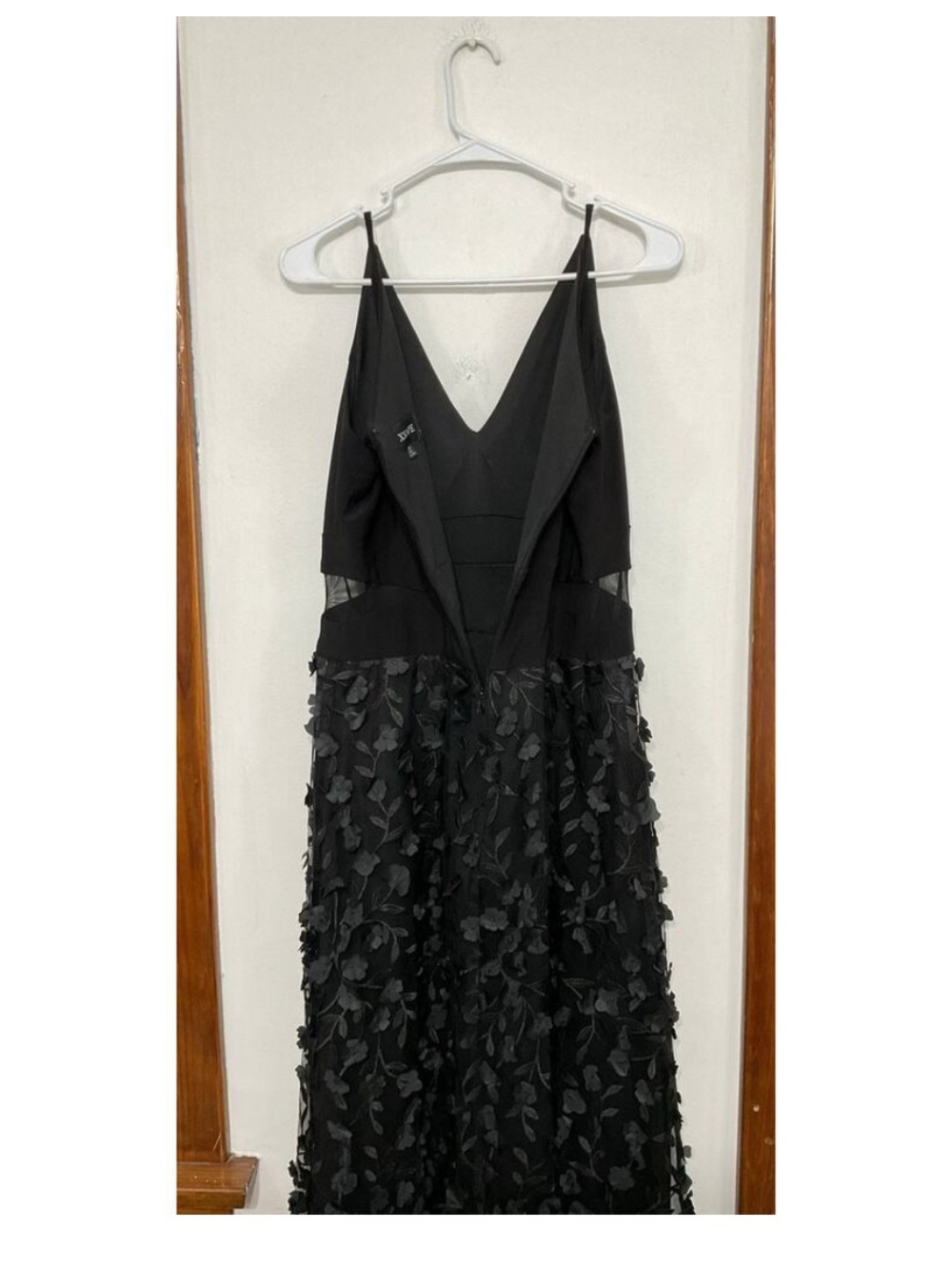 XSCAPE Sleeveless Floral Textured Maxi Gown Sz 12 Petite V-Neck Mesh Side Slit - Picture 5 of 7
